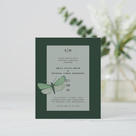 Budget Green Emerald Moth Wedding lädt ein (Stehend Vorderseite)