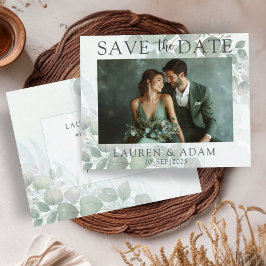 Budget Green Eucalyptus Wedding Save the Date 