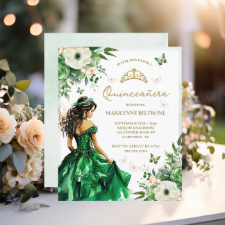 Budget Green Floral Dress Butterfly Quinceañera