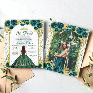 Budget Green Floral Princess Foto Quinceanera