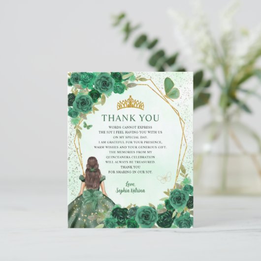 Budget Green Floral Princess Quinceañera Vielen Da (Stehend Vorderseite)
