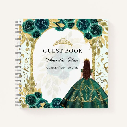 Budget Green Floral Quinceañera Gästebuch Notizblock (Vorderseite)