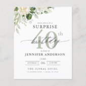 Budget Green Floral Überraschung Geburtstag Einlad Flyer (Vorne)