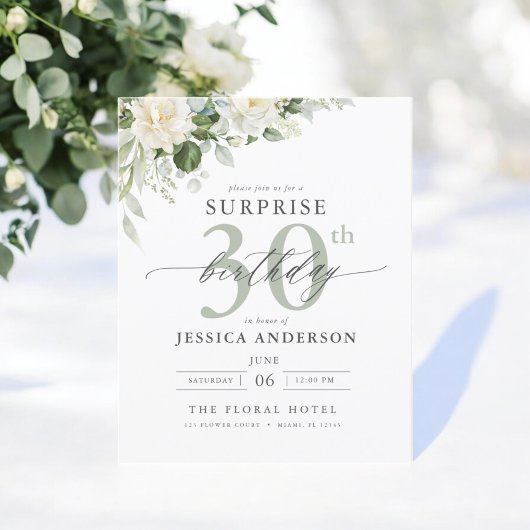 Budget Green Floral Überraschung Geburtstag Einlad Flyer