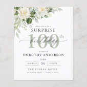 Budget Green Floral Überraschung Geburtstagseinlad (Vorderseite)