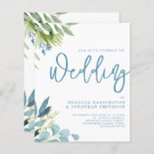 Budget Green Foliage Blue Wedding Einladung (Vorne/Hinten)
