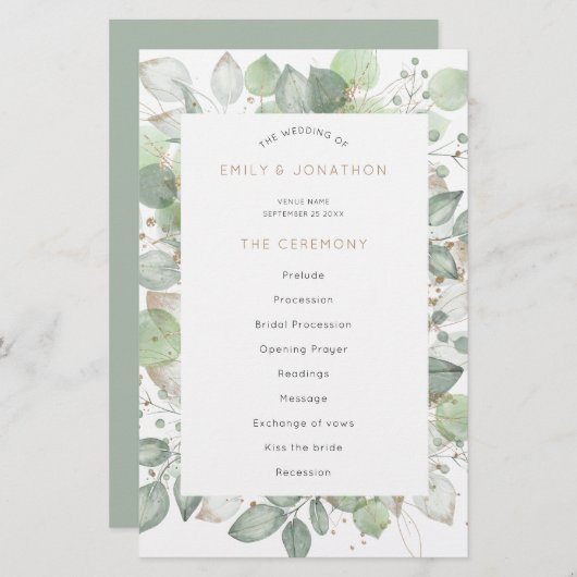 Budget Green Foliage Elegante Wedding Program (Vorne/Hinten)