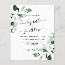 Budget Green Foliage Hochzeit Einladung
