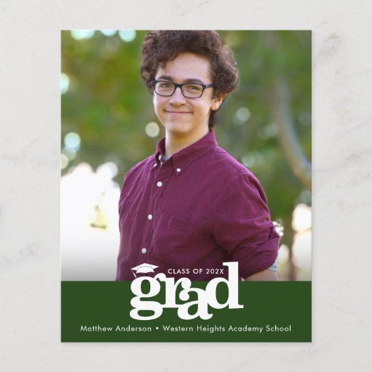 Budget Green Foto Abschluss Bold Cap Einladung (Vorderseite)