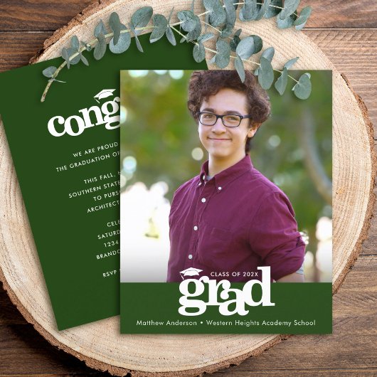 Budget Green Foto Abschluss Bold Cap Einladung