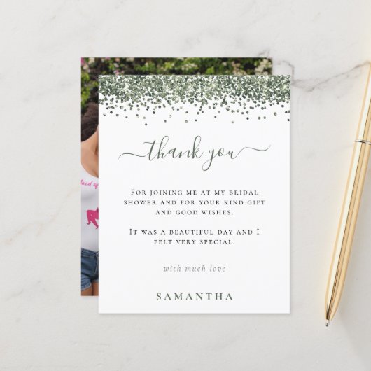 Budget Green Glitzer Foto Brautparty Vielen Dank (Vorderseite/Rückseite Beispiel)