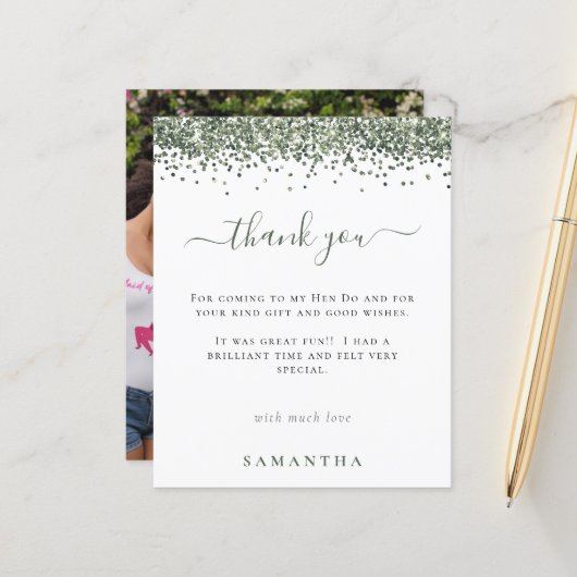 Budget Green Glitzer Foto Hen Party Vielen Dank (Vorderseite/Rückseite Beispiel)