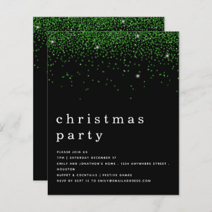 Budget Green Glitzer Weihnachts-Party Black Invite