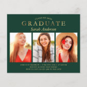 Budget Green Gold 3 Foto Graduation Einladungen (Vorderseite)