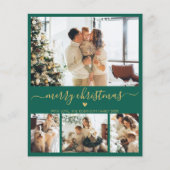 Budget Green Gold 4 Foto Collage Weihnachtskarte (Vorderseite)
