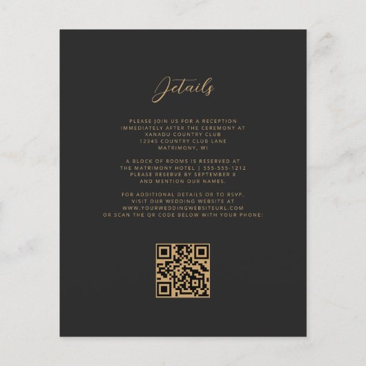 Budget Green Gold Agate Dark QR Code Hochzeit (Rückseite)