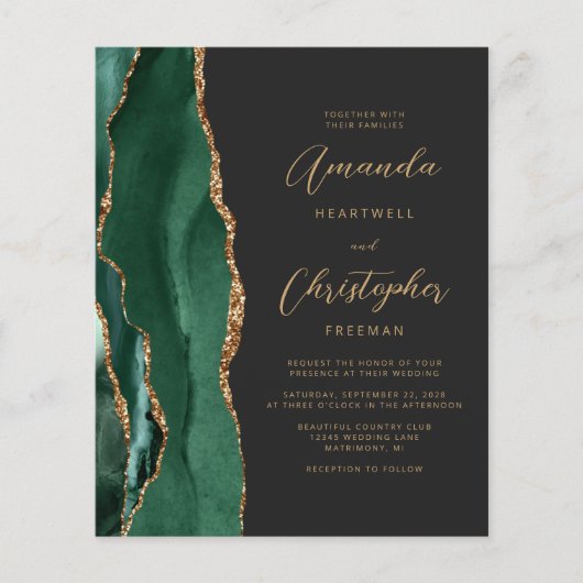 Budget Green Gold Agate Dark QR Code Hochzeit (Vorderseite)