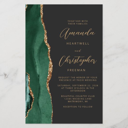 Budget Green Gold Agate Dark QR Code Hochzeit (Vorderseite)