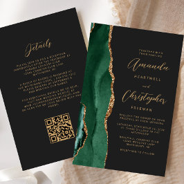 Budget Green Gold Agate Dark QR Code Hochzeit