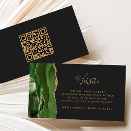 Budget Green Gold Agate Dark Wedding QR Code Begleitkarte