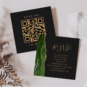 Budget Green Gold Agate Dark Wedding QR Code UAWG Begleitkarte