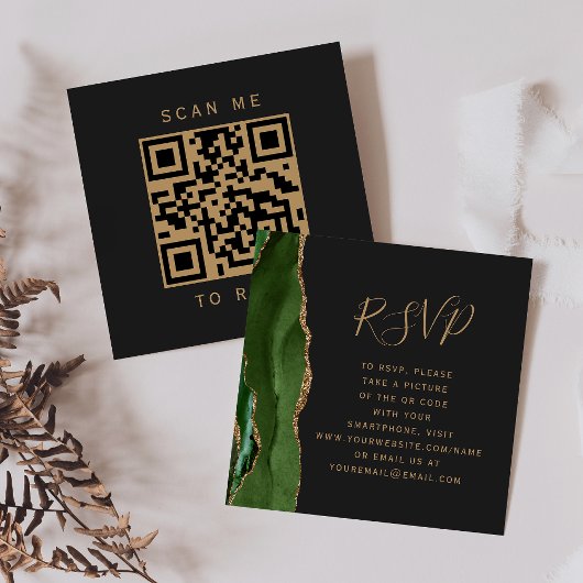 Budget Green Gold Agate Dark Wedding QR Code UAWG Begleitkarte