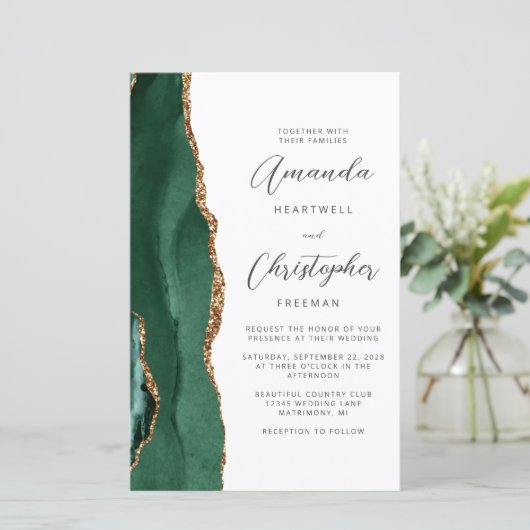 Budget Green Gold Agate QR Code Wedding (Stehend Vorderseite)