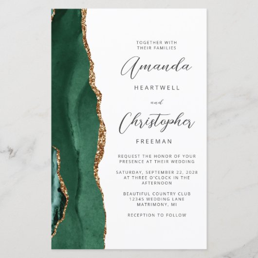 Budget Green Gold Agate QR Code Wedding (Vorderseite)