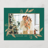 Budget Green Gold Blätter 2 Foto Weihnachtskarte (Rückseite)
