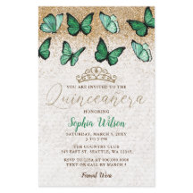 Budget Green Gold Butterfly Quinceañera Einladung