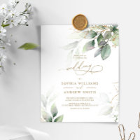 Budget Green & Gold Eukalyptus Wedding Einladung