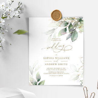 Budget Green & Gold Eukalyptus Wedding Einladung