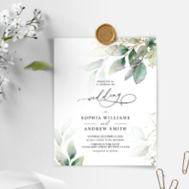Budget Green & Gold Eukalyptus Wedding Einladung
