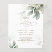 Budget Green & Gold Eukalyptus Wedding Einladung (Vorderseite)
