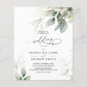 Budget Green & Gold Eukalyptus Wedding Einladung (Vorderseite)