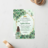 Budget Green Gold Floral Princess Quinceañera Mitteilungskarte (Vorderseite/Rückseite Beispiel)