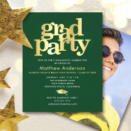 Budget Green Gold Foto Grad Minimal Party Einladun