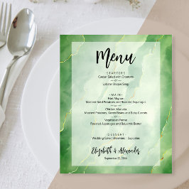 Budget Green Gold Marmor Wedding Menü
