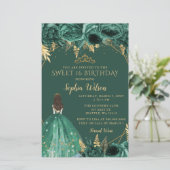 Budget Green Gold Princess Sweet 16 Einladung (Stehend Vorderseite)