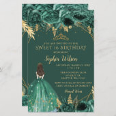 Budget Green Gold Princess Sweet 16 Einladung (Vorne/Hinten)