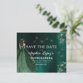 Budget Green Gold Quinceanera Save the Date (Stehend Vorderseite)