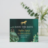 Budget Green Gold Quinceanera Save the Date (Stehend Vorderseite)