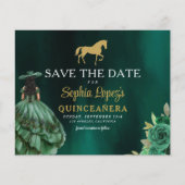 Budget Green Gold Quinceanera Save the Date Flyer (Vorne)