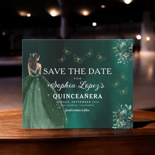 Budget Green Gold Quinceanera Save the Date Flyer