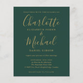 Budget Green Gold Script Foto Einladung Hochzeitsf (Vorderseite)