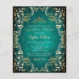 Budget Green Gold Tiara Quinceañera Einladung