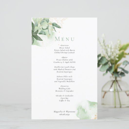 BUDGET Green Gold Wedding Menü (Stehend Vorderseite)