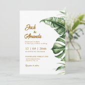 Budget Green Leaf Boho Einladung zur Hochzeit (Stehend Vorderseite)
