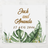 Budget Green Leaf Boho Hochzeitsweinflasche Etiket Schaumweinetikett (Einzelnes Label)