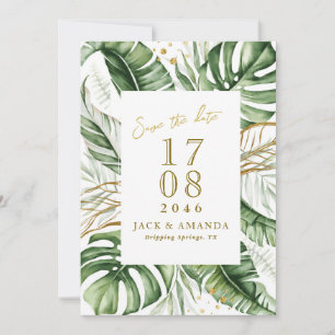 Budget Green Leaf Boho Wedding Save the Date Einladung